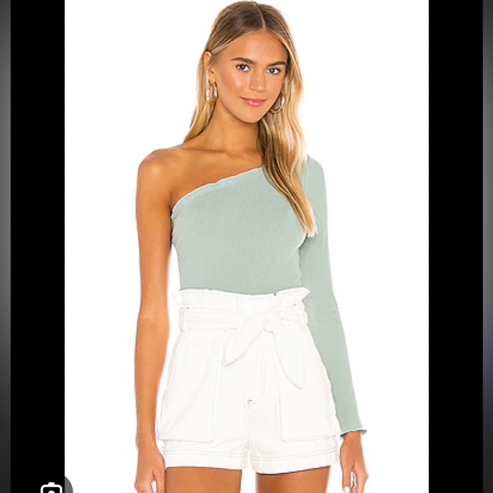 Superdown Ribbed Green Top Sage Green Medium one Shoulder Revolve